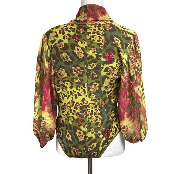 Bisou Bisou green floral bodysuit, medium, bold, Y2K revival, maximalist, glam - Picture 3 of 4